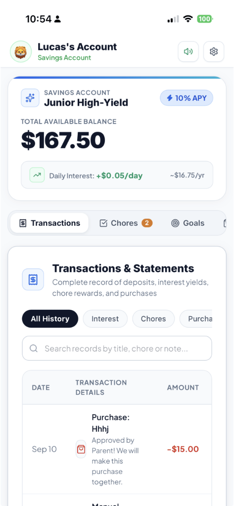 Kid's Savings Account and Daily Compound Interest