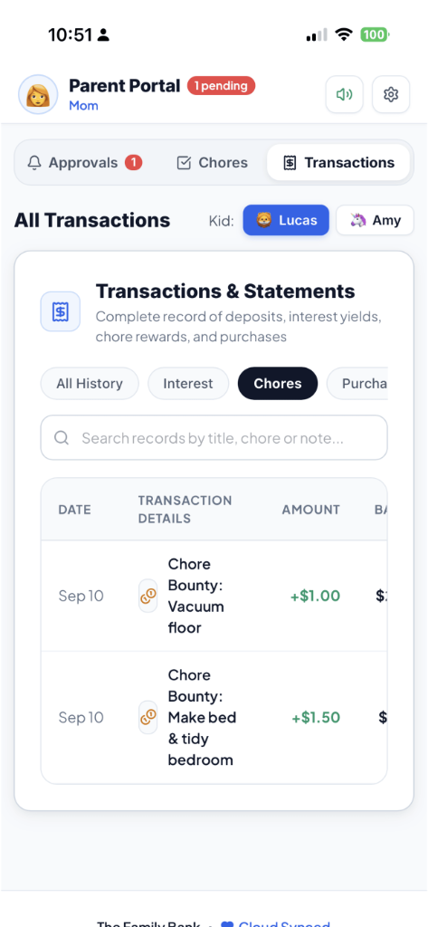 Family Bank Statements and Transaction History