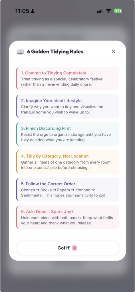 Sparking Joy 6 Golden Tidying Rules